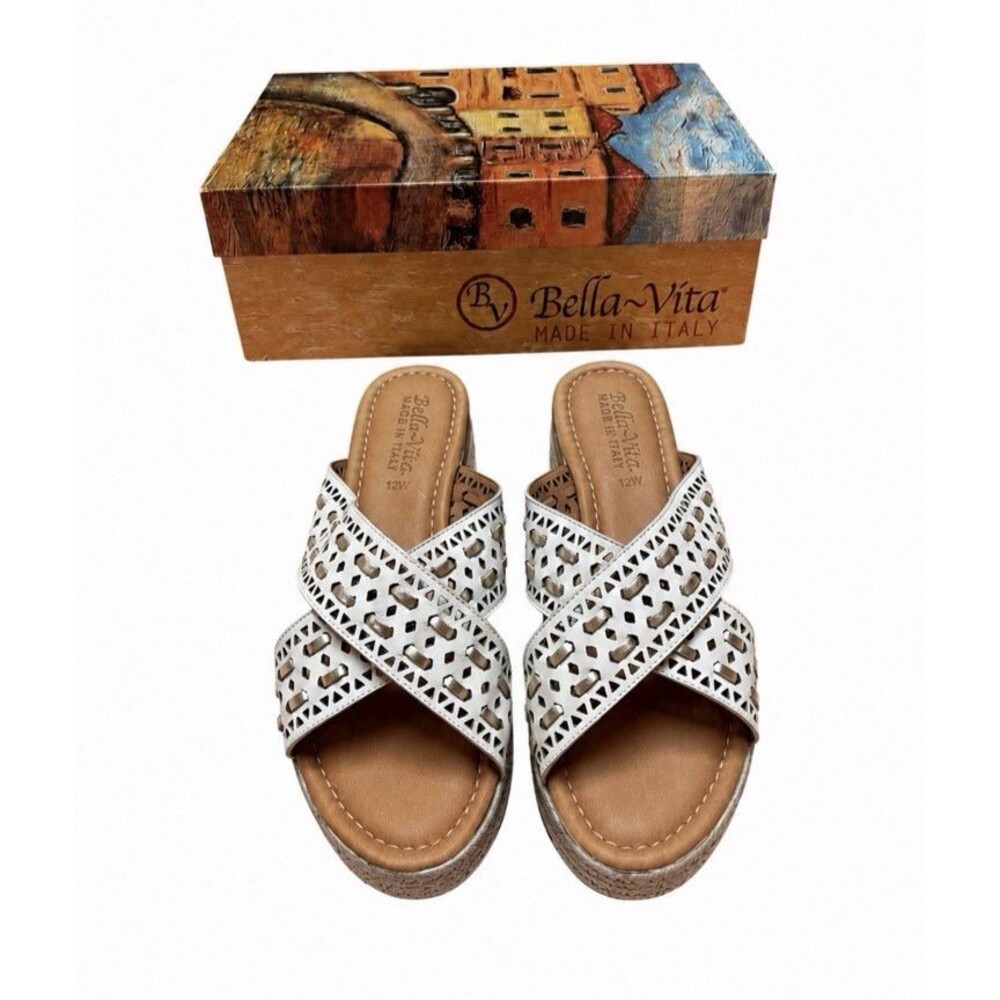 Bella Vita Women's Exa-Italy Slide Sandals White Leather Women's  Size 12W